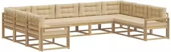 vidaXL Outdoor-Sofagarnitur mit Kissen, 9-tlg., wei&szlig; und beige (3387042)