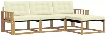 vidaXL Outdoor-Sofagarnitur mit Kissen, 4-tlg., wei&szlig; und creme (3388560)