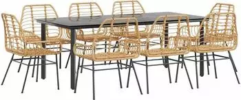 vidaXL Garten-Essgruppe 9-teilig, braunes Polyrattan & Glas (3334547)