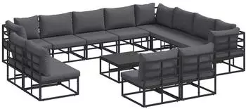 vidaXL Garten-Lounge-Set mit Kissen, 13-tlg., Aluminium, schwarz (3378929)