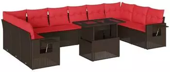 vidaXL Gartenlounge-Set 11-teilig mit Kissen, braun, Polyrattan (3268154)
