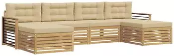 vidaXL Gartenlounge-Set 6-tlg., Akazienholz, wei&szlig;/beige (3390938)