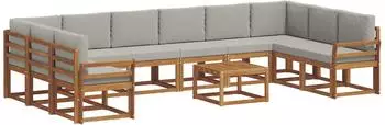 vidaXL Outdoor-Sofagarnitur mit Kissen, 11-tlg., natur/hellgrau (3367089)