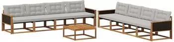 vidaXL Outdoor-Sofagarnitur mit Kissen, 9-tlg., natur und hellgrau (3381319)