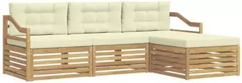 vidaXL Outdoor-Sofagarnitur mit Kissen 4-tlg., wei&szlig;/creme, Polyester (3390300)