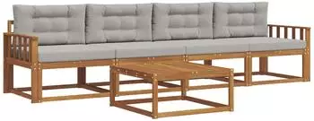 vidaXL Outdoor-Sofagarnitur mit Kissen, 5-tlg., natur und hellgrau (3367154)