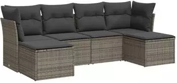 vidaXL Garten-Sofagarnitur 6-tlg. mit Kissen, grau, Poly Rattan (3249849)