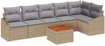 vidaXL Garten-Lounge-Set mit Kissen, 7-tlg., Poly-Rattan, beige (3347840)