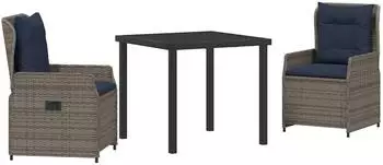 vidaXL Garten-Essgruppe mit Kissen 3-tlg. grau Poly-Rattan (3381030)