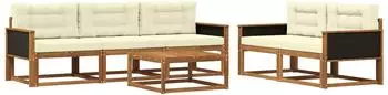vidaXL Outdoor-Sofagarnitur mit Kissen, 6-tlg., natur und creme (3382333)