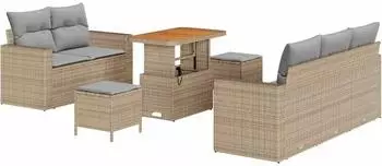 vidaXL Garten-Lounge-Set 8-tlg. mit Kissen, Poly-Rattan, beige (3361562)