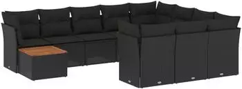 vidaXL Garten-Sofagarnitur 11-tlg. mit Kissen, Poly Rattan, schwarz (3223843)