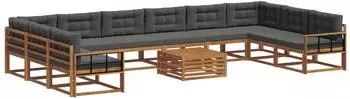 vidaXL Outdoor-Sofagarnitur mit Kissen, 11-tlg., natur/anthrazit (3368285)