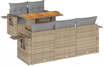 vidaXL Gartenlounge-Set 6-tlg. mit Kissen, Poly Rattan, beige (3327104)