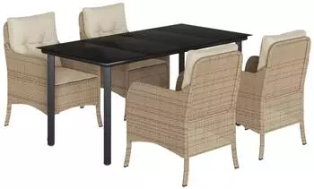 vidaXL Garten-Essgruppe 5-tlg. mit Kissen, Poly Rattan, beige (3211972)