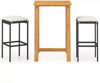 vidaXL 3-tlg. Gartenbar-Set mit Kissen, schwarz (3067947)