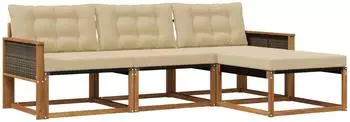 vidaXL Outdoor-Sofagarnitur mit Kissen, 4-tlg., natur/beige (3381341)