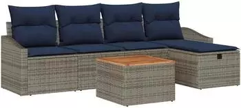 vidaXL Gartensofa-Set mit Kissen und Stauraum, 6-tlg., grau, Poly Rattan (3360895)