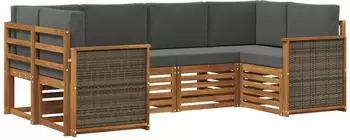 vidaXL Ecksofa-Set mit Kissen, 5-tlg., natur und anthrazit (3384768)