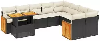 vidaXL Garten-Sofagarnitur 10-tlg. mit Kissen, Poly Rattan, schwarz (3274122)