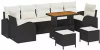 vidaXL Garten-Sofa-Set mit Kissen mit Kissen 10 pcs Schwarz und Creme