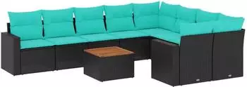 vidaXL Garten-Sofagarnitur 10-tlg. mit Kissen, Poly Rattan, schwarz (3256610)