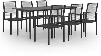 vidaXL Garten-Essgruppe 7-tlg., schwarz, Glas & Rattan (3060265)