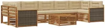 vidaXL Outdoor-Sofagarnitur mit Kissen, 8-tlg., natur/beige (3383141)