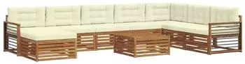 vidaXL Garten-Sofagarnitur 9-tlg. Akazienholz, natur/creme (3373990)