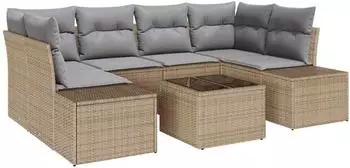 vidaXL Sofa-Set mit Kissen 7-tlg., beige, Polyrattan