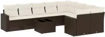 vidaXL Garten-Sofagarnitur 10-tlg. mit Kissen, Poly Rattan, braun (3251790)