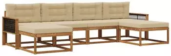 vidaXL Outdoor-Sofagarnitur mit Kissen, 6-tlg., natur/beige (3382786)