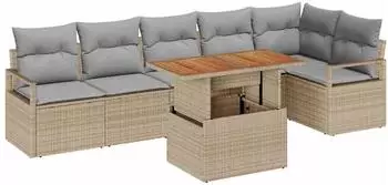 vidaXL Garten-Essgruppe 7-teilig Polyrattan/Akazie beige (3349720)