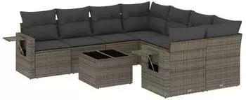 vidaXL Garten-Sofagarnitur 9-tlg. mit Kissen, Poly Rattan, grau (3219959)