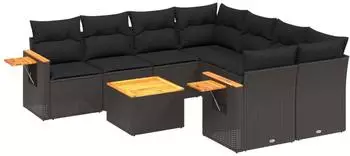 vidaXL Garten-Sofagarnitur 9-tlg. mit Kissen, Poly Rattan, schwarz (3259066)