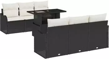 vidaXL Garten-Sofa-Set 7-teilig, Poly Rattan, schwarz (3357120)