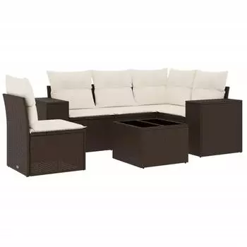 vidaXL Garten-Sofagarnitur 6-tlg. mit Kissen, Poly Rattan, braun (3222582)