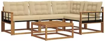 vidaXL Outdoor-Sofagarnitur mit Kissen 5-tlg., natur/beige (3369440)