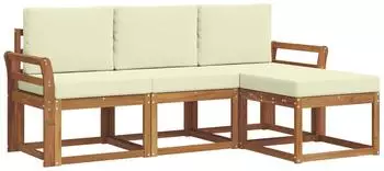 vidaXL Outdoor-Sofagarnitur mit Kissen, 4-tlg., natur und creme (3366218)