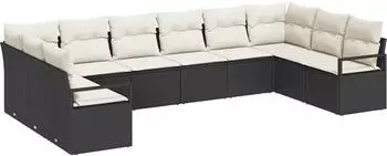 vidaXL Garten-Sofa-Set mit Kissen, 10-teilig, schwarz, Polyrattan (3346557)