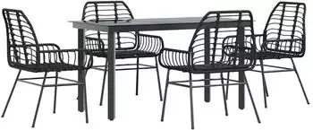 vidaXL Garten-Essgruppe 5-teilig, schwarzes Polyrattan & Glas (3334536)