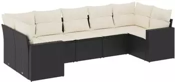 vidaXL Garten-Sofagarnitur 7-tlg. mit Kissen, Poly Rattan, schwarz (3251723)