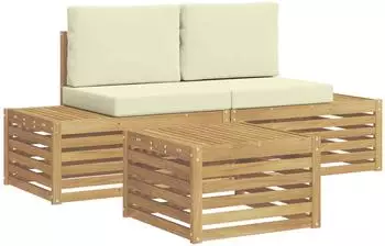 vidaXL Outdoor-Sofagarnitur mit Kissen, wei&szlig;, Polyester, 59x59x37cm (3392460)