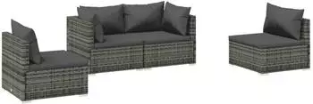 vidaXL 4-tlg. Garten-Lounge-Set mit Kissen, Poly Rattan, grau (3102173)