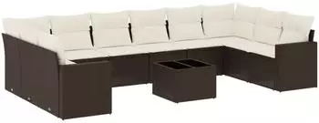 vidaXL Garten-Sofagarnitur 11-tlg. mit Kissen, Poly Rattan, braun (3251820)