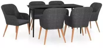 vidaXL Garten-Essgruppe 7-tlg. mit Auflagen, schwarz (3099520)