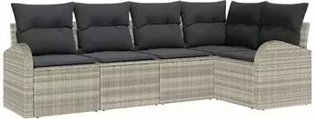 vidaXL Gartensofa-Set 5-teilig, hellgrau, Poly-Rattan