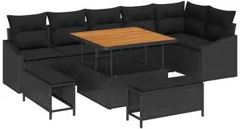 vidaXL Gartenlounge-Set 9-tlg. mit Kissen, Poly-Rattan, schwarz (3362664)