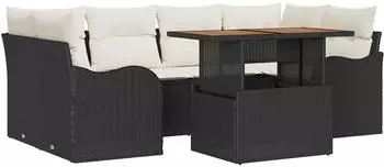 vidaXL Garten-Sofa-Set mit Kissen, 7-teilig, schwarz und creme (3349410)