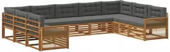 vidaXL Outdoor-Sofagarnitur mit Kissen, 9-tlg., natur/anthrazit (3383840)
